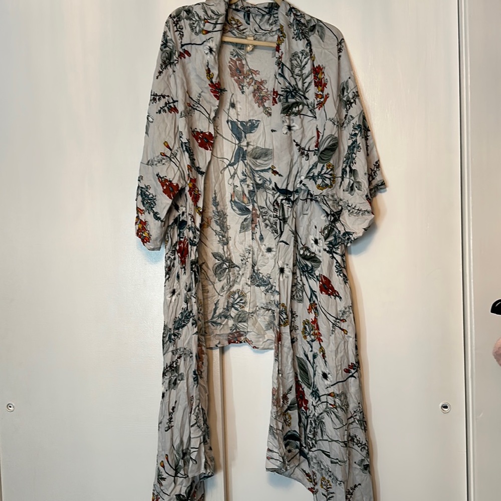 Elan - Women’s Summer Flowy Coverup - OS - Light Blue with Floral Print